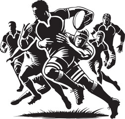 Black Color Rugby Silhouette Vector Illustration, Solid White Background