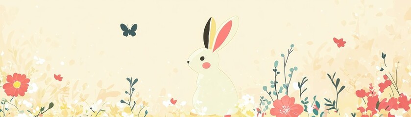 Whimsical Easter Bunny in a Minimalist Garden