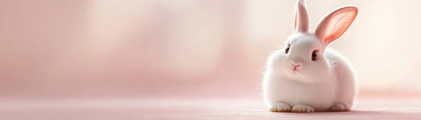 Obraz premium Fluffy White Bunny on a Soft Background