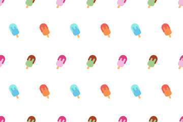 Ice cream on stick seamless pattern flat style. Summer Popsicle pattern. Pattern for banners, cards, flyers, social media wallpapers, covers, phone cases, wrapping. Vector illustration isolated