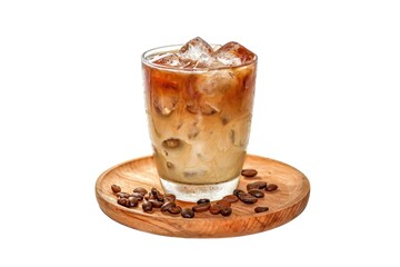 Latte ice coffee put on wooden plates in white background and isolate concept.