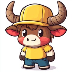 Naklejka premium Adorable Cartoon Buffalo Wearing Yellow Outfit