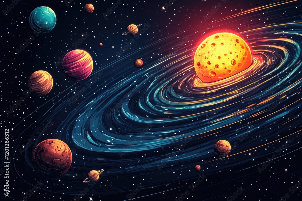Poster A group of planets orbiting in the vastness of outer space, offering a glimpse into the wonders of the cosmos