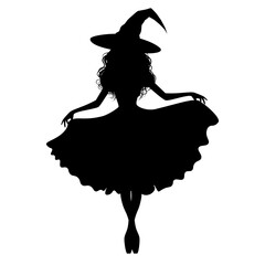 Ballet witch girl dancing alone silhouette graphic design on white. Vector illustration.