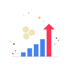 Bar Chart With An Upward Arrow In Flat Vector Illustration Symbolizing Business Growth, Success, And Analytics, Isolated On White Background