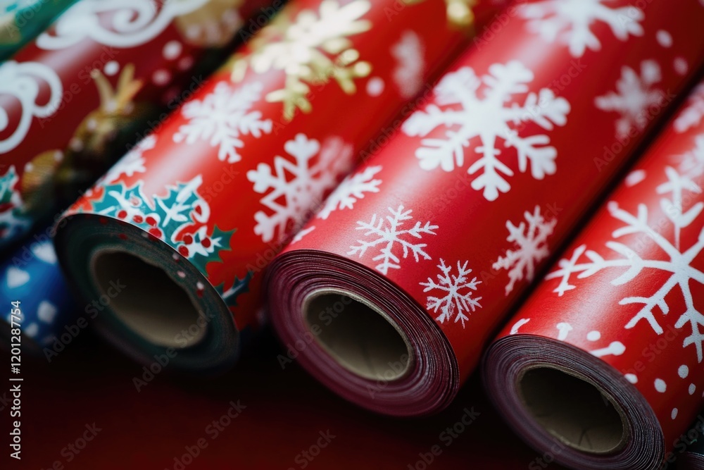Poster rolls of wrapping paper featuring intricate snowflake designs