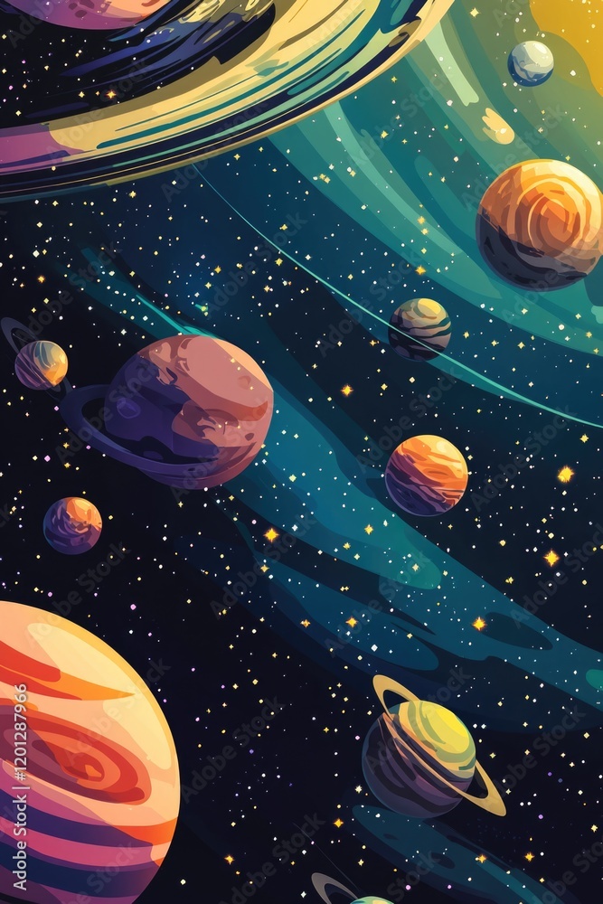 Aufkleber planetary system with various planets and stars in the galaxy