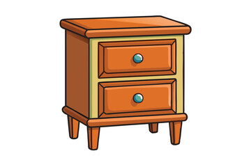 Compact wood nightstand featuring two drawers with teal handles, ideal for bedroom storage and modern home decor