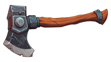 Cartoon Style Hand Axe Rustic Wooden Handle Metal Head Game Asset Fantasy Weapon
