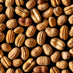 Obraz premium Variety of nuts scattered on a black background with copy space