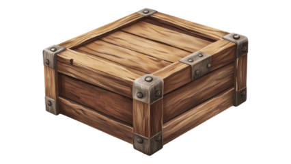 Sturdy Wooden Crate with Metal Corners Rustic Storage Box Game Asset