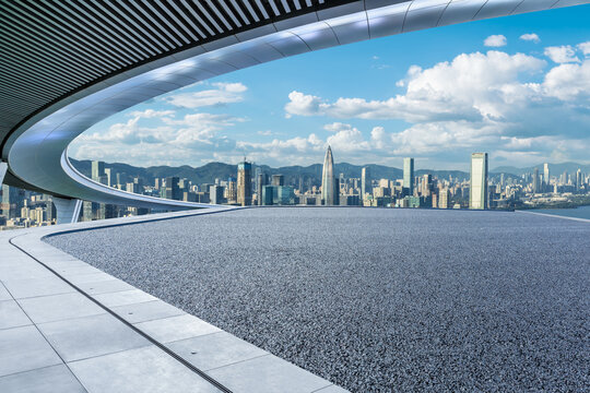 The wide city view with architecture and urban landscape from rooftop