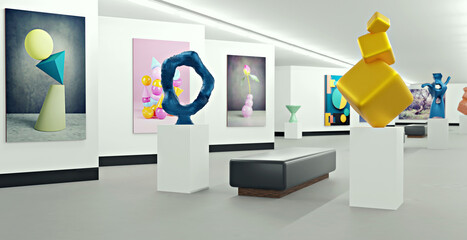 3D illustration with an art gallery