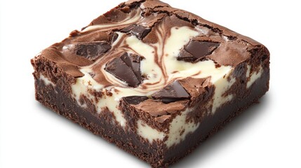 cream cheese chocolate brownie on white background