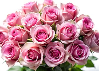 Obraz premium Dreamlike pink roses, surreal and whimsical, isolated against a pristine white background.