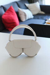 Modern White Headphones on Kitchen Counter