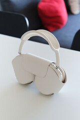 Modern White Headphones on Kitchen Counter