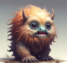 Fototapeta premium Illustration of fluffy and cute small monster.
