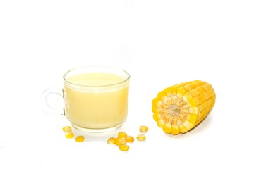 Serving special menu with sweet  corn milk serving on white background and isolate style.