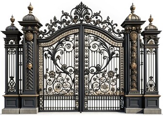 Elegant Black Gate Designs: Architectural & Decorative PNGs - Isolated Transparent Background