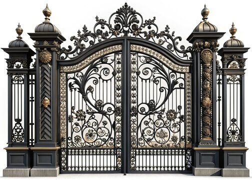 Elegant Black Gate Designs: Architectural & Decorative PNGs - Isolated Transparent Background