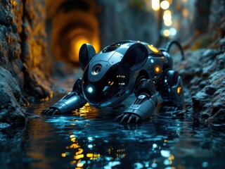 Cybernetic Mouse Robot in Futuristic Underground Tunnel"