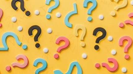 Colorful Question Marks on Yellow Background Pattern