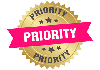 priority. priority round pink and gold label isolated on transparent background