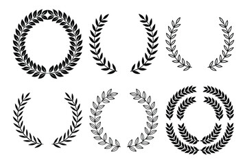laurel wreaths icon silhouette set vector illustration white background