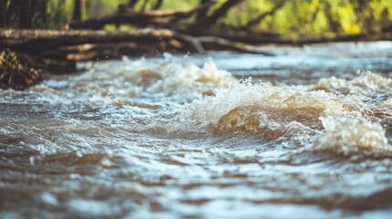 Fototapeta premium Rushing River Water Flowing Over Logs