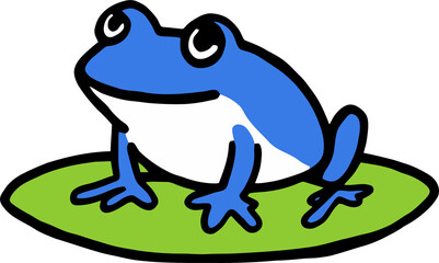 Cartoon Blue Frog on Green Lily Pad - Simple, Cute Amphibian Illustration
