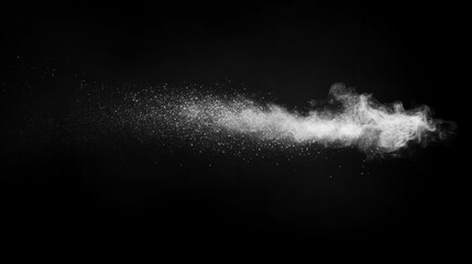 Mysterious white smoke or powder dust on dark background for atmospheric design