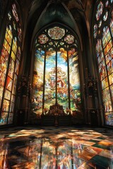 Obraz premium Intricate frescoes and stained glass in a stunning cathedral interior