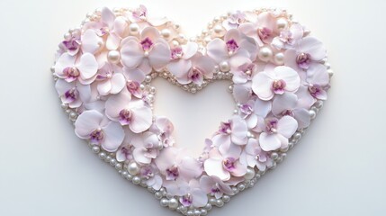 Romantic Heart Shape Made of Fresh Pink Orchids and Pearls Ideal for Wedding Decor, Valentine's Day Gifts, and Love Celebrations