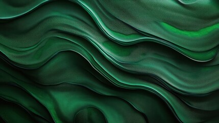 Obraz premium Vibrant green abstract waves with textured layers in organic flow