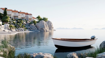 Serene Coastal Village with Boat