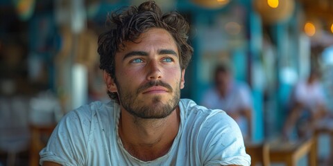 Obraz premium Portrait of a Handsome Young Man with a Thoughtful Expression