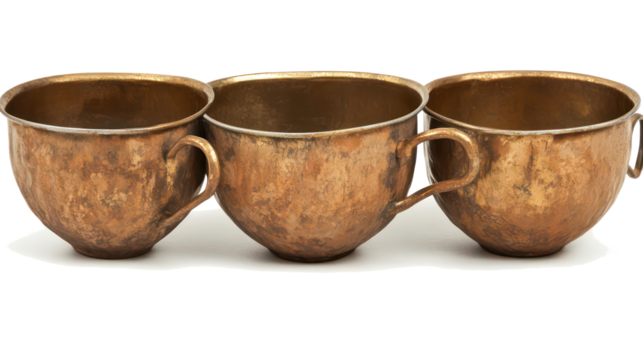 Vintage Tin Cups Collection on Transparent Background Generative AI