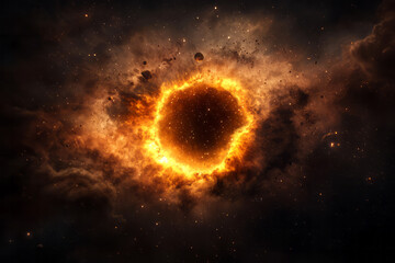 Obraz premium A dynamic illustration of the formation of planets from a protoplanetary disk, showing the aggregation of dust and gas,