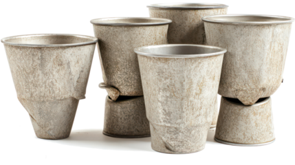 Vintage Tin Cups Collection on Transparent Background Generative AI