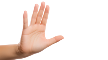 raised child hand isolated on white or transparent png