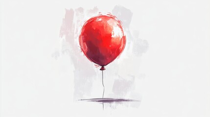 Abstract Painting of a Single Red Balloon Floating Artistic Illustration