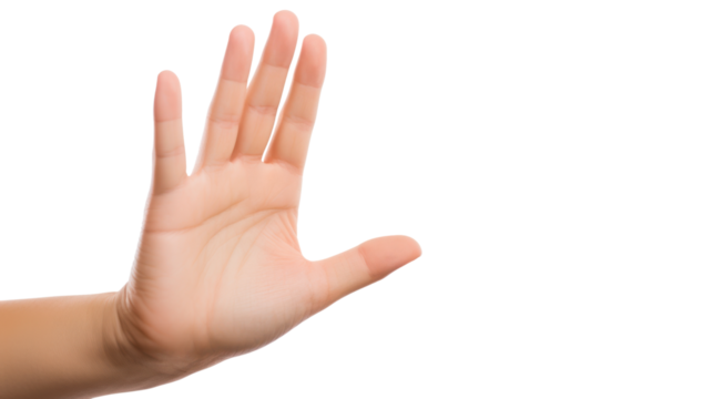raised child hand isolated on white or transparent png