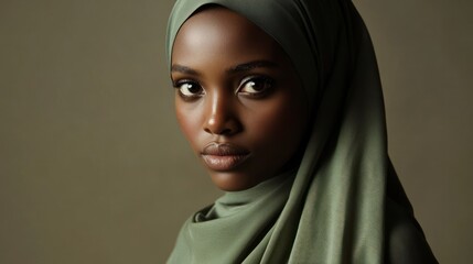 A young woman wearing a sage green hijab