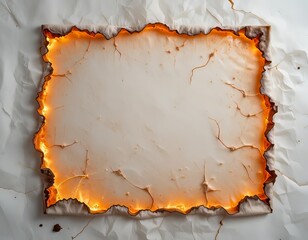 papel blanco con bordes quemados por el fuego