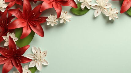 Fototapeta premium Vibrant Floral Arrangement with Red and White Flowers on Green Background