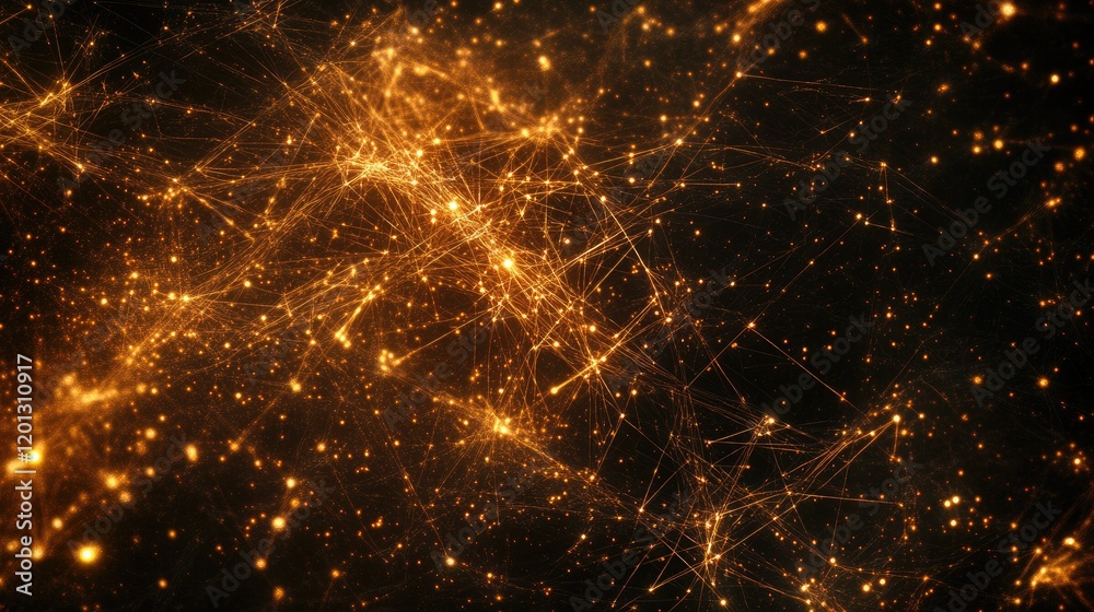 Poster abstract data grid with glowing dots and lines, creating a network-like pattern on a dark background