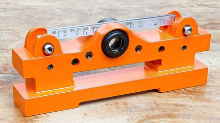 Orange precision engineering measuring tool with scale.