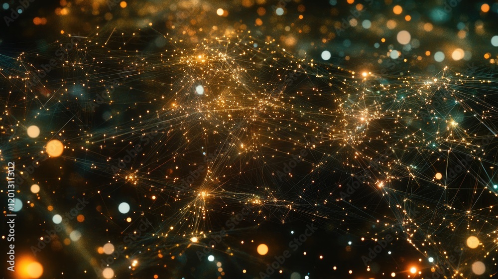 Poster abstract digital grid with interconnected nodes and glowing lights, representing data flow and high-