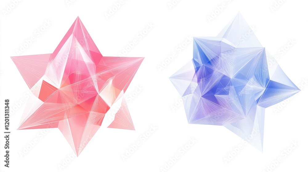 Poster abstract polygonal shapes with a gradient effect on a white background, symbolizing futuristic graph